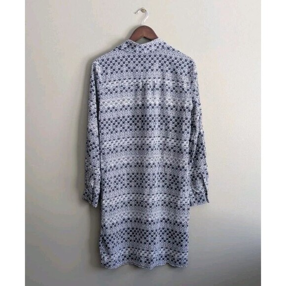 Diane von Furstenberg Size 10 Silk Shirt Dress Womens Button Blue White LS DVF - Picture 5 of 7